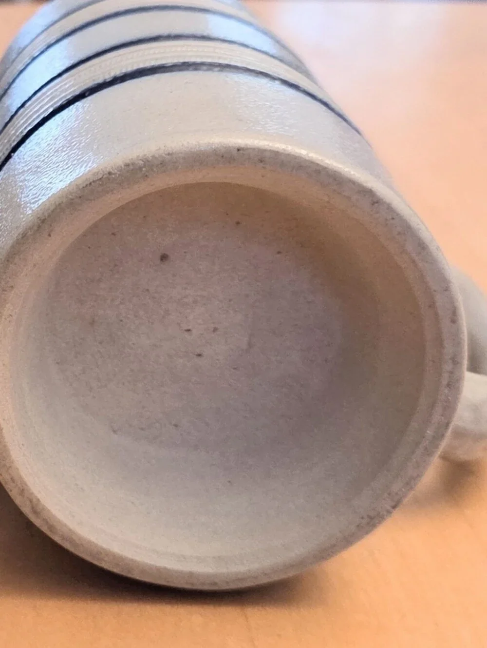 POTTERY Beer Stein Coffee Tea Mug Cup Blue Line SALT GLAZE.
